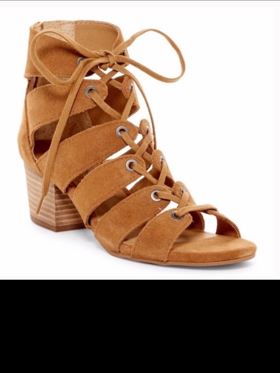 Lucky Brand Shoes - Lucky Brand Suede Open Toe Block Stacked Heel Brown Front Lace  Zip Back Shoe 6